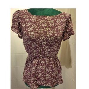 Anthropologie TULLE Peplum Boatneck Top Plum & Ivory M